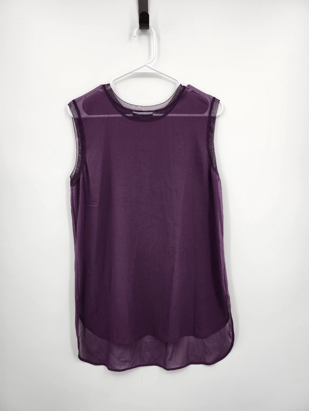 Vince Maroon Sheer Sleeveless Silk Blend Muscle Tee Shirt  Blouse Size M